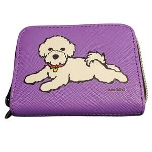 Marc Tetro French Bichon Frise Dog Lover Purple Zipper Small Wallet NO STRAP